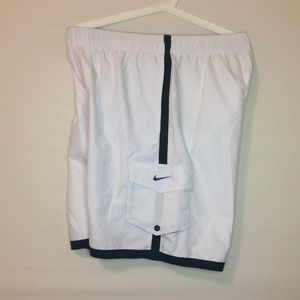 Nike Mens White w/Blue Trim Swim Trunks
